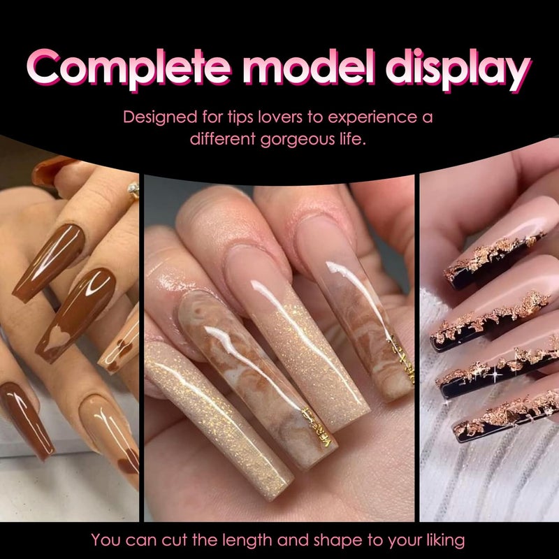 ranrose Long Straight Nails Tips,240PCS Full Cover Soft Gel Nail Tips for Acrylic Nails Professional 12 Size Pre-shaped XXL Straight Shape False Nail Half Matte Fake Nail for Press On Nail Extensions - Image 3